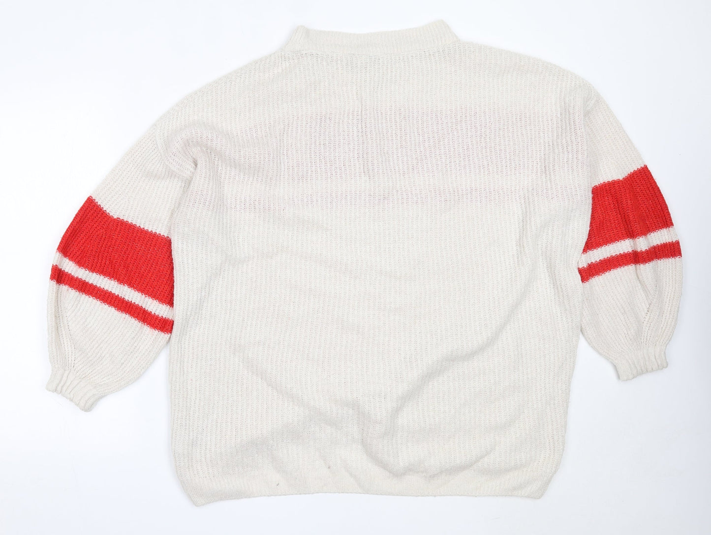 H&M Womens Ivory Round Neck  Acrylic Pullover Jumper Size M