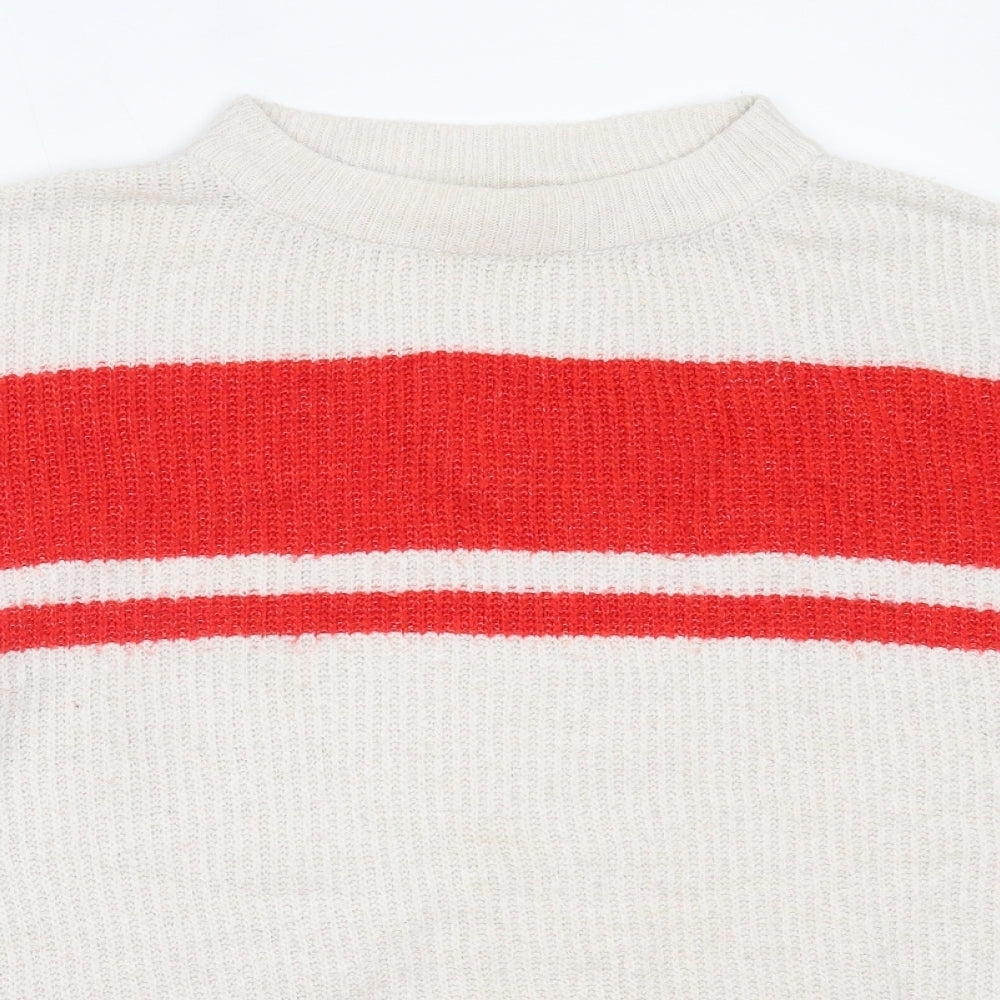H&M Womens Ivory Round Neck  Acrylic Pullover Jumper Size M