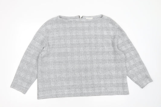 H&M Womens Grey Round Neck Check Cotton Pullover Jumper Size XL