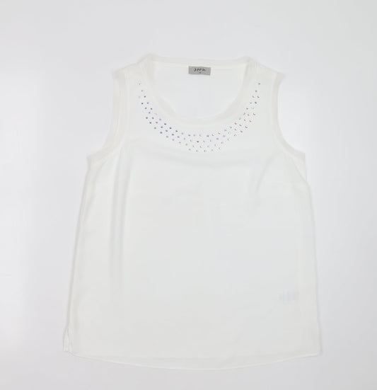 Soon Womens White  Polyester Basic Blouse Size 10 Round Neck - studded