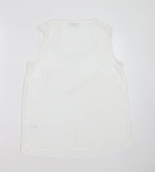 Soon Womens White  Polyester Basic Blouse Size 10 Round Neck - studded