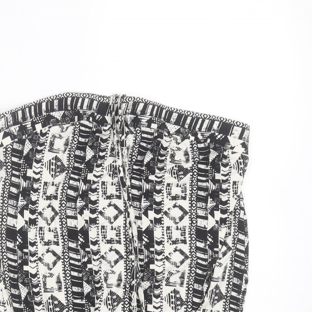 NEXT Womens Black Geometric Viscose Basic T-Shirt Size 10 Off the Shoulder