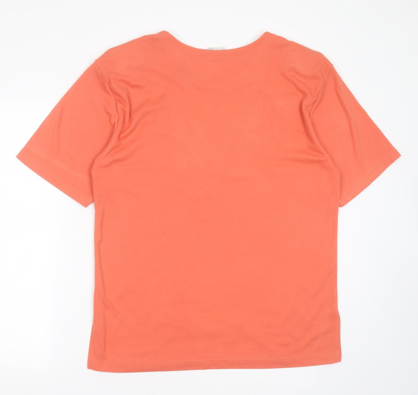 Poppy Womens Orange Floral Polyester Basic T-Shirt Size L Round Neck - Embroidered detail