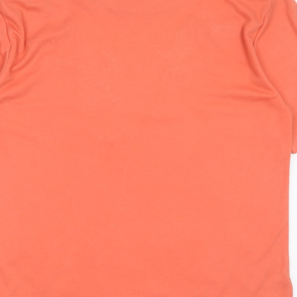 Poppy Womens Orange Floral Polyester Basic T-Shirt Size L Round Neck - Embroidered detail
