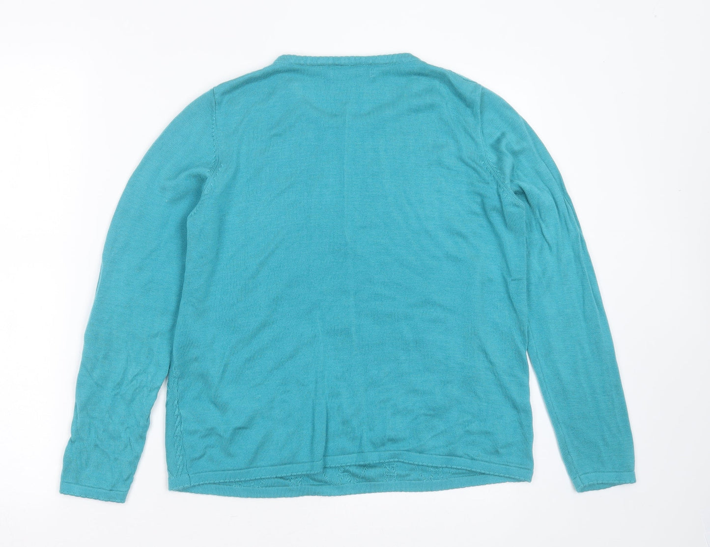 Bonmarché Womens Blue Round Neck Geometric Acrylic Pullover Jumper Size S   - beaded