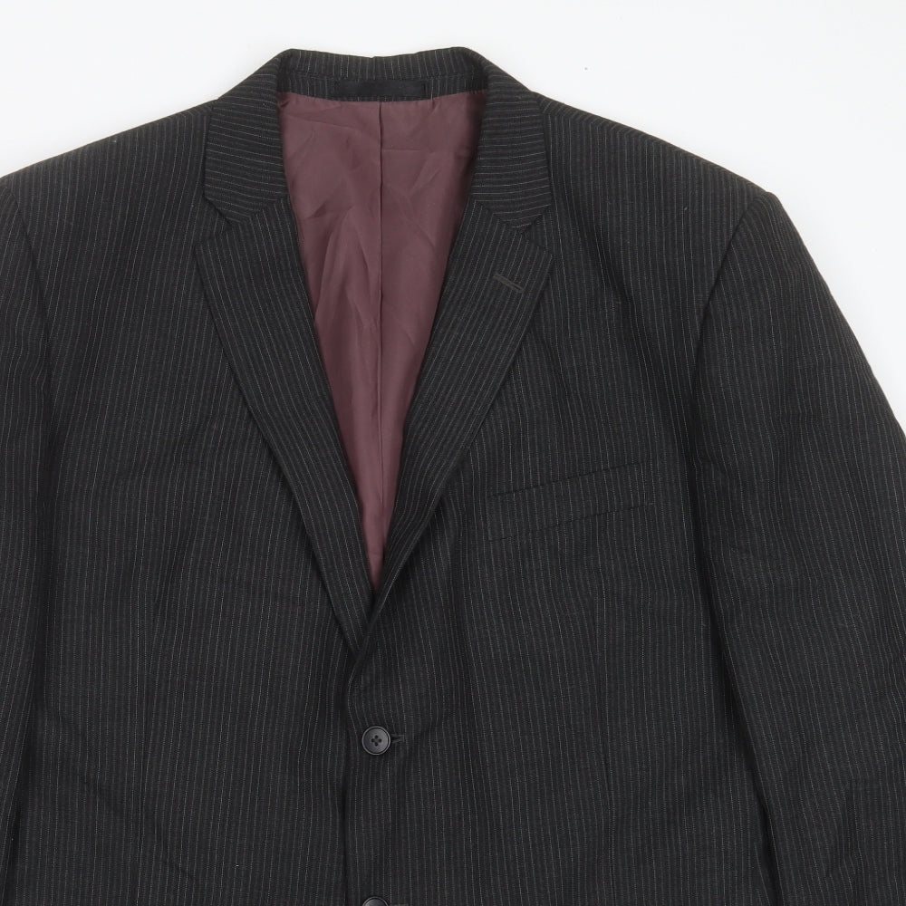 F&F Mens Grey Striped Polyester Jacket Suit Jacket Size 46