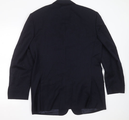 aledoa Mens Blue Striped Wool Jacket Suit Jacket Size 38