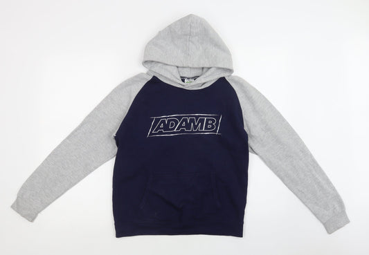 Awdis Boys Blue Colourblock Cotton Pullover Hoodie Size 12-13 Years