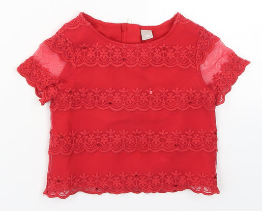 TU Girls Red  Nylon Basic Blouse Size 5 Years Round Neck Zip