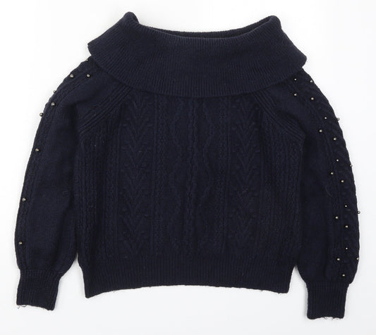 NEXT Womens Blue Roll Neck  Nylon Pullover Jumper Size XS
