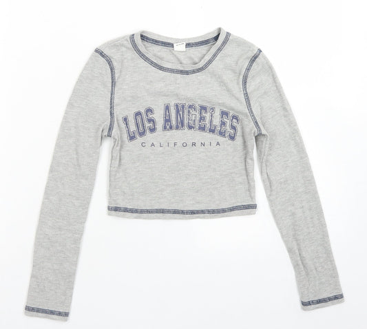 SheIn Girls Grey  Polyester Cropped T-Shirt Size 8-9 Years Crew Neck  - Los Angeles