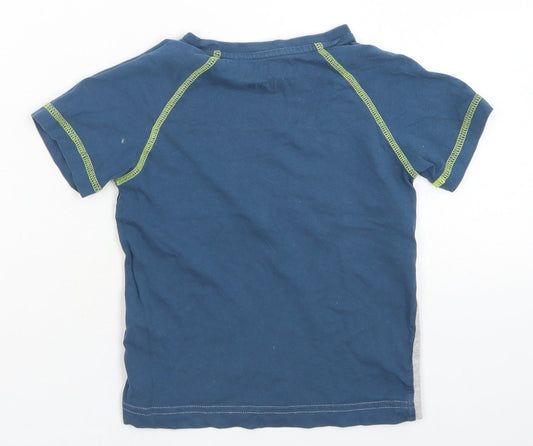 Matalan Boys Blue Colourblock Cotton Basic T-Shirt Size 5 Years Crew Neck