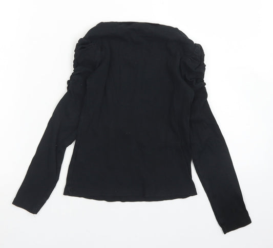 Matalan Girls Black  Cotton Basic T-Shirt Size 9 Years Crew Neck  - Ruffle Sleeve