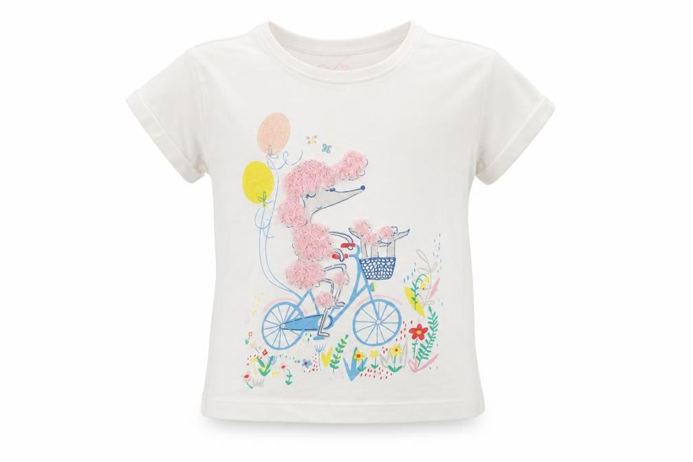 E-vie Angel Girls White  Cotton Basic T-Shirt Size 3-4 Years Crew Neck  - Poodle