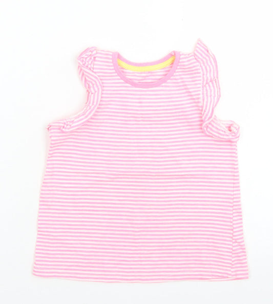 Matalan Girls Pink Striped Cotton Basic T-Shirt Size 3-4 Years Crew Neck