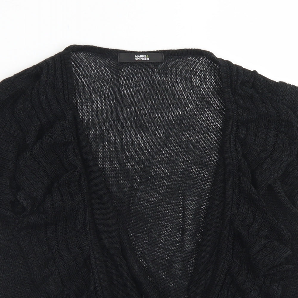 Marks & Spencer Womens Black Round Neck  Linen Cardigan Jumper Size 12