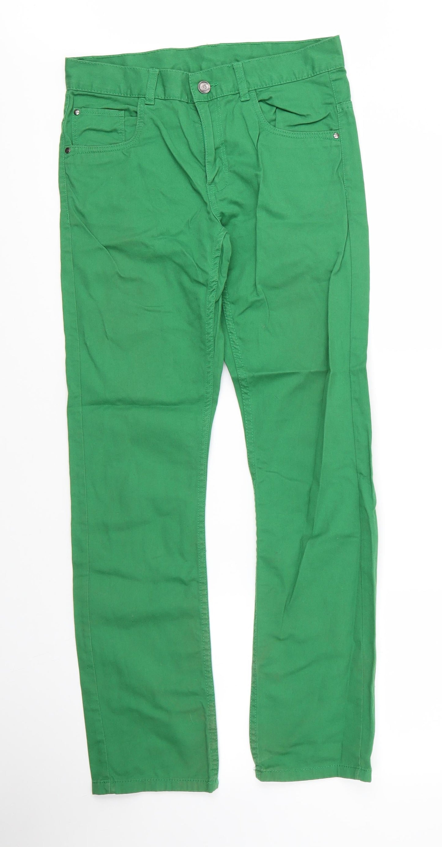 C&A Womens Green  Cotton Chino Trousers Size 30 in L29 in Regular Zip