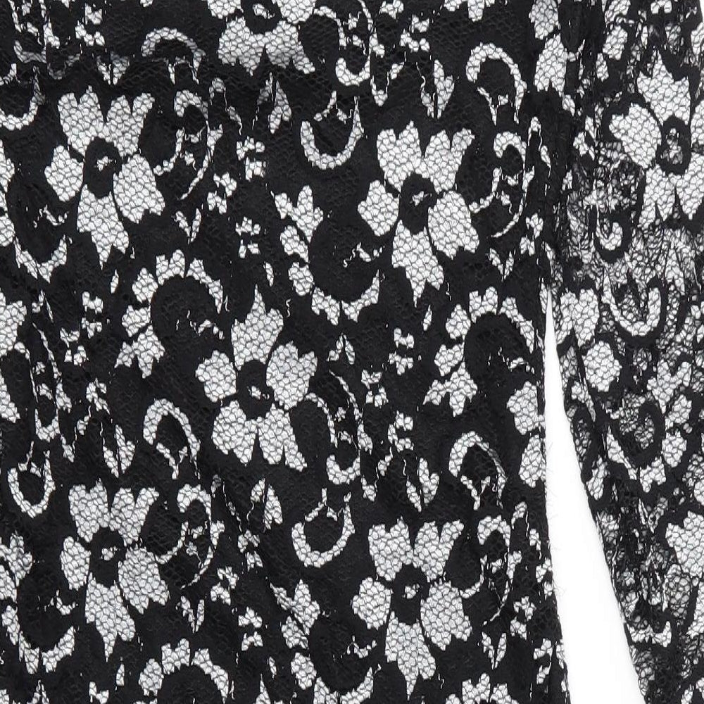 Lipsy Womens Black Floral Viscose Shift  Size 12  V-Neck Button