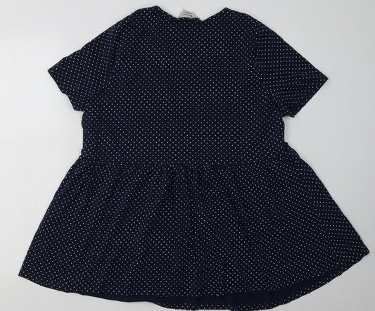 Sainsburys Womens Blue Polka Dot Cotton Basic T-Shirt Size 14 Crew Neck