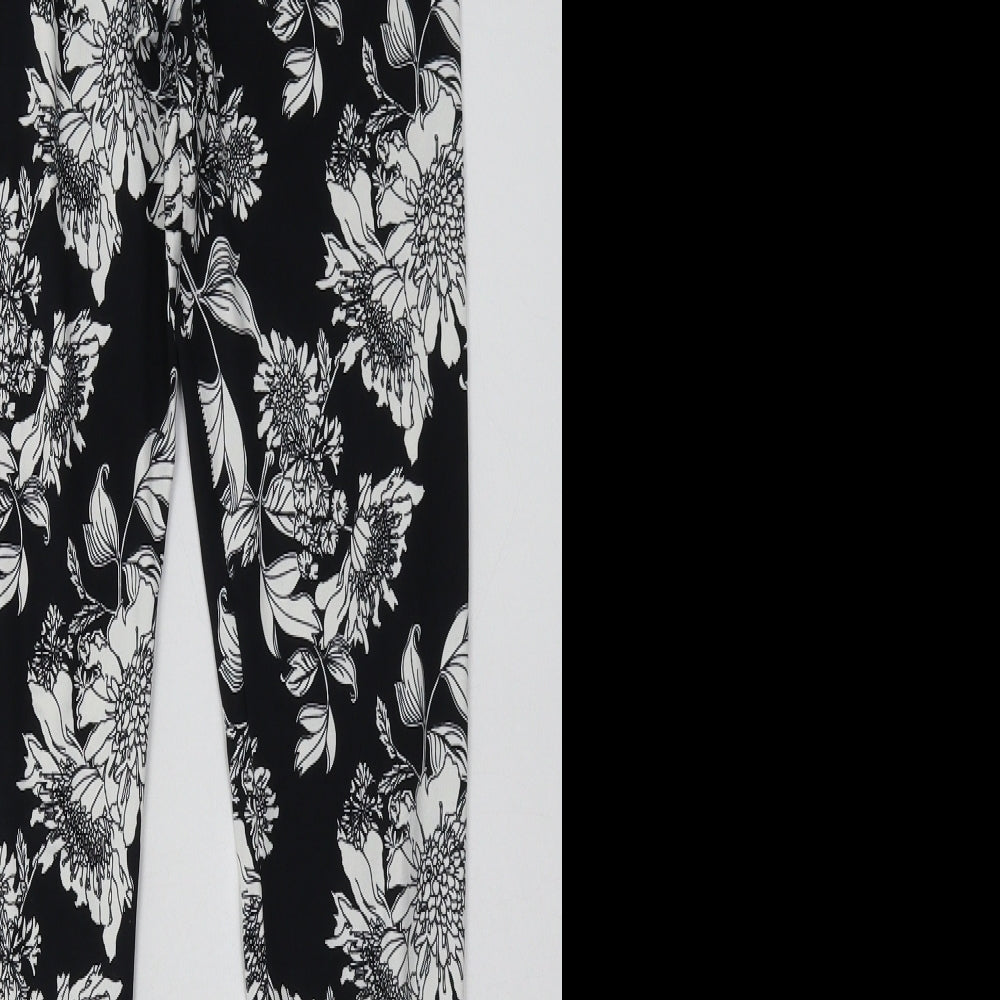 H&M Womens Black Floral Polyester Sweatpants Trousers Size S L30 in Regular