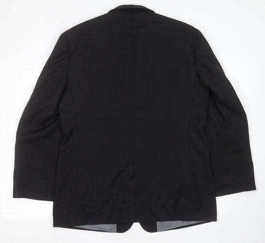 Genesis Mens Black Striped Polyester Jacket Suit Jacket Size 44