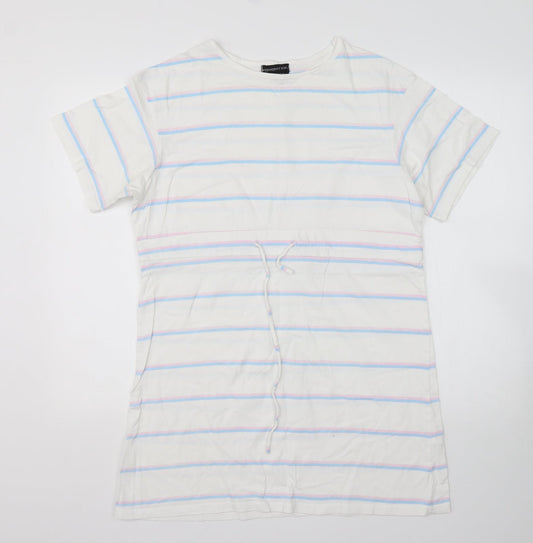 Wednesday Girl Womens Multicoloured Striped Cotton Basic T-Shirt Size M Round Neck
