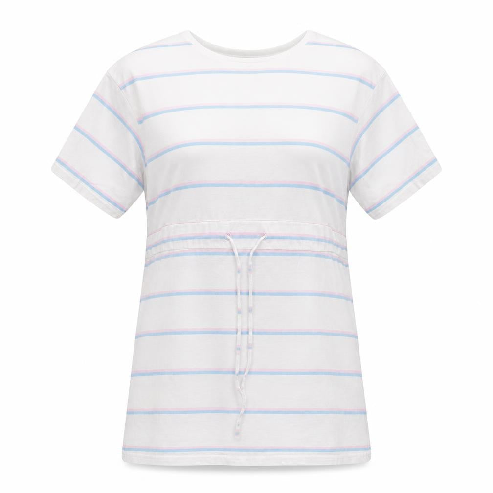 Wednesday Girl Womens Multicoloured Striped Cotton Basic T-Shirt Size M Round Neck