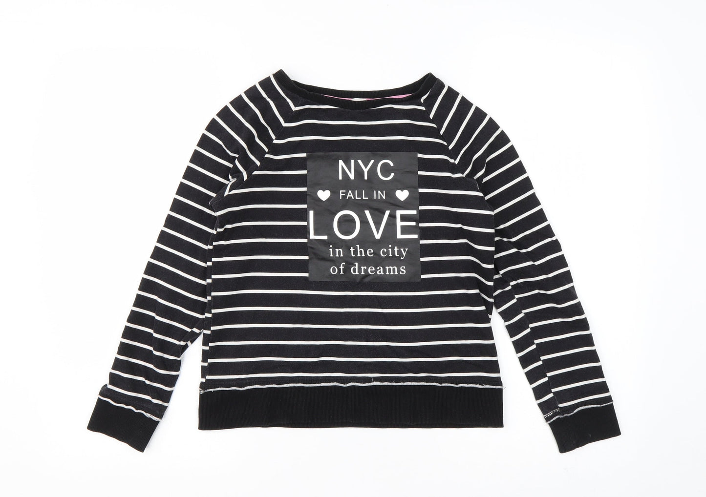 H&M Girls Black Striped Cotton Pullover Sweatshirt Size 9-10 Years