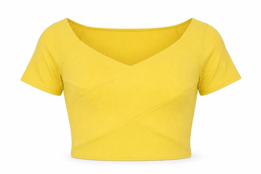 petites Womens Yellow  Polyester Cropped T-Shirt Size 10 Scoop Neck - Summer
