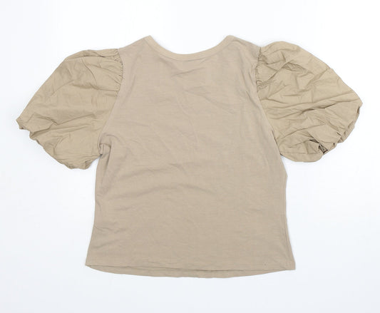 H&M Womens Brown  Cotton Basic T-Shirt Size M Crew Neck - Stylish arms