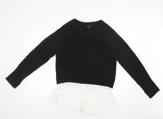 Real Clothing Womens Black Crew Neck  Acrylic Pullover Jumper Size L