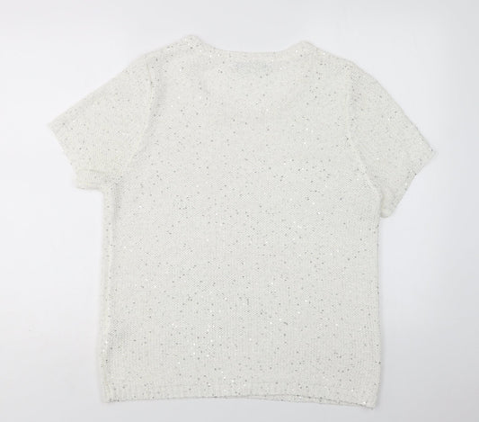 M&S Womens White Crew Neck  Polyester Pullover Jumper Size 8