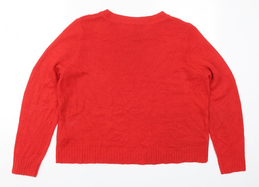 H&M Womens Red Round Neck  Acrylic Pullover Jumper Size L
