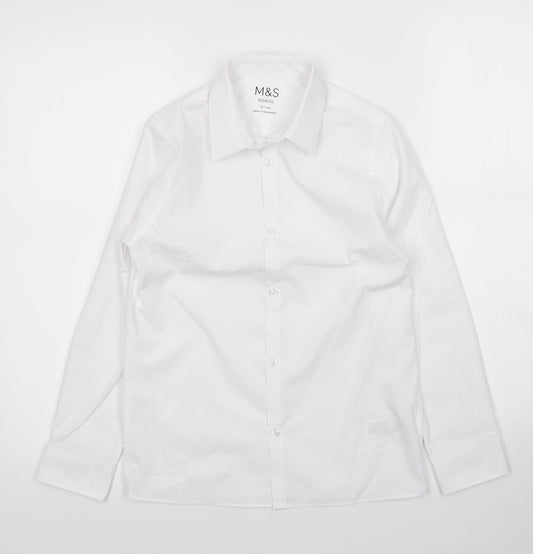 M&S Girls White  Cotton Basic Button-Up Size 10-11 Years Collared Button