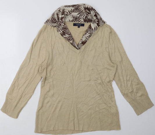 Debenhams Womens Brown Geometric Acrylic Pullover Sweatshirt Size 14  Button