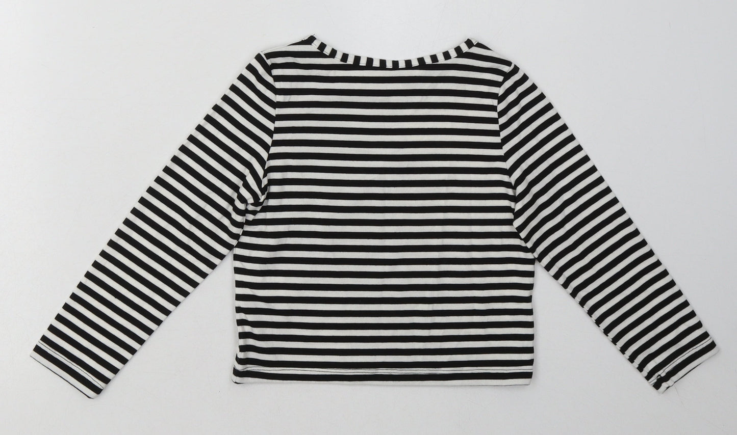Peacocks Girls Black Striped Polyester Basic Casual Size 4-5 Years Crew Neck Pullover