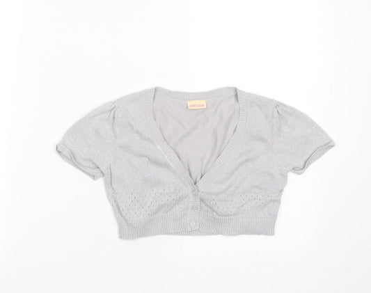 Cherokee Girls Silver V-Neck  Cotton Shrug Jumper Size 8-9 Years  Button