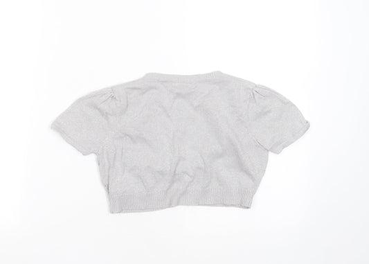 Cherokee Girls Silver V-Neck  Cotton Shrug Jumper Size 8-9 Years  Button