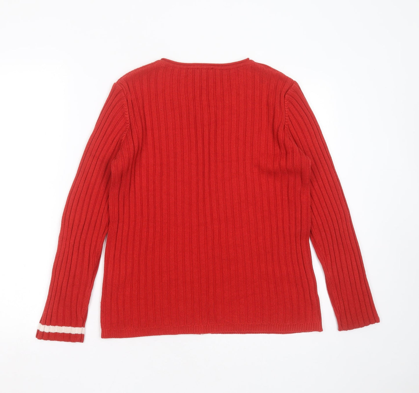 Olsen Womens Red V-Neck Striped Acrylic Pullover Jumper Size 12