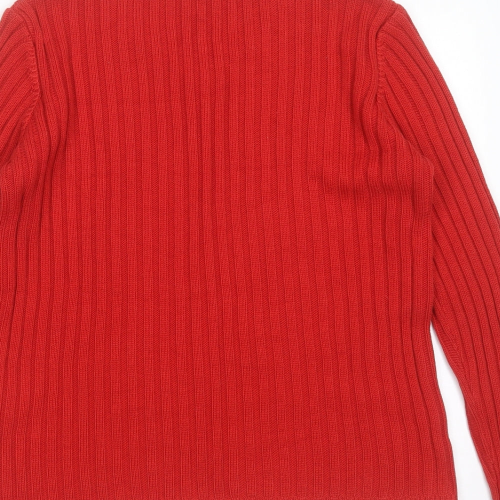 Olsen Womens Red V-Neck Striped Acrylic Pullover Jumper Size 12
