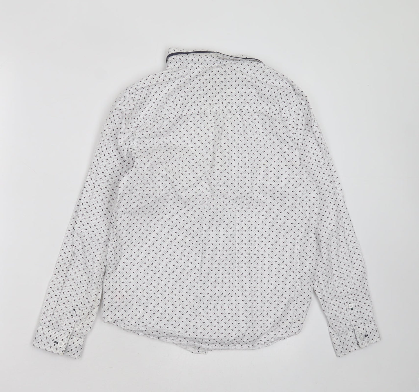 F&F Boys White Geometric Cotton Basic Button-Up Size 10-11 Years Collared Button