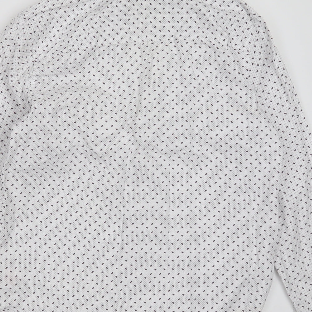 F&F Boys White Geometric Cotton Basic Button-Up Size 10-11 Years Collared Button
