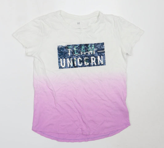 Gap Girls White  Cotton Basic T-Shirt Size L Round Neck