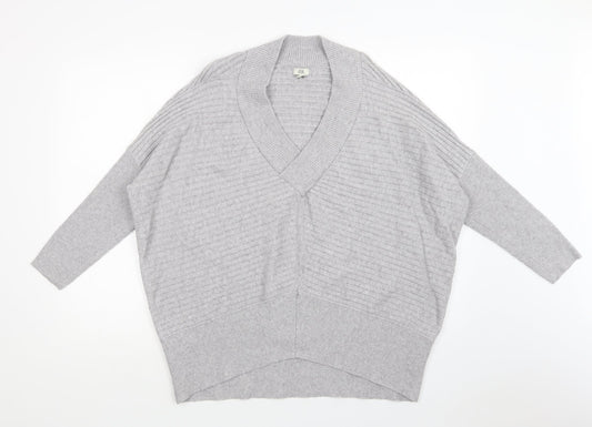 River Is Womens Grey V-Neck  Viscose Pullover Jumper Size M