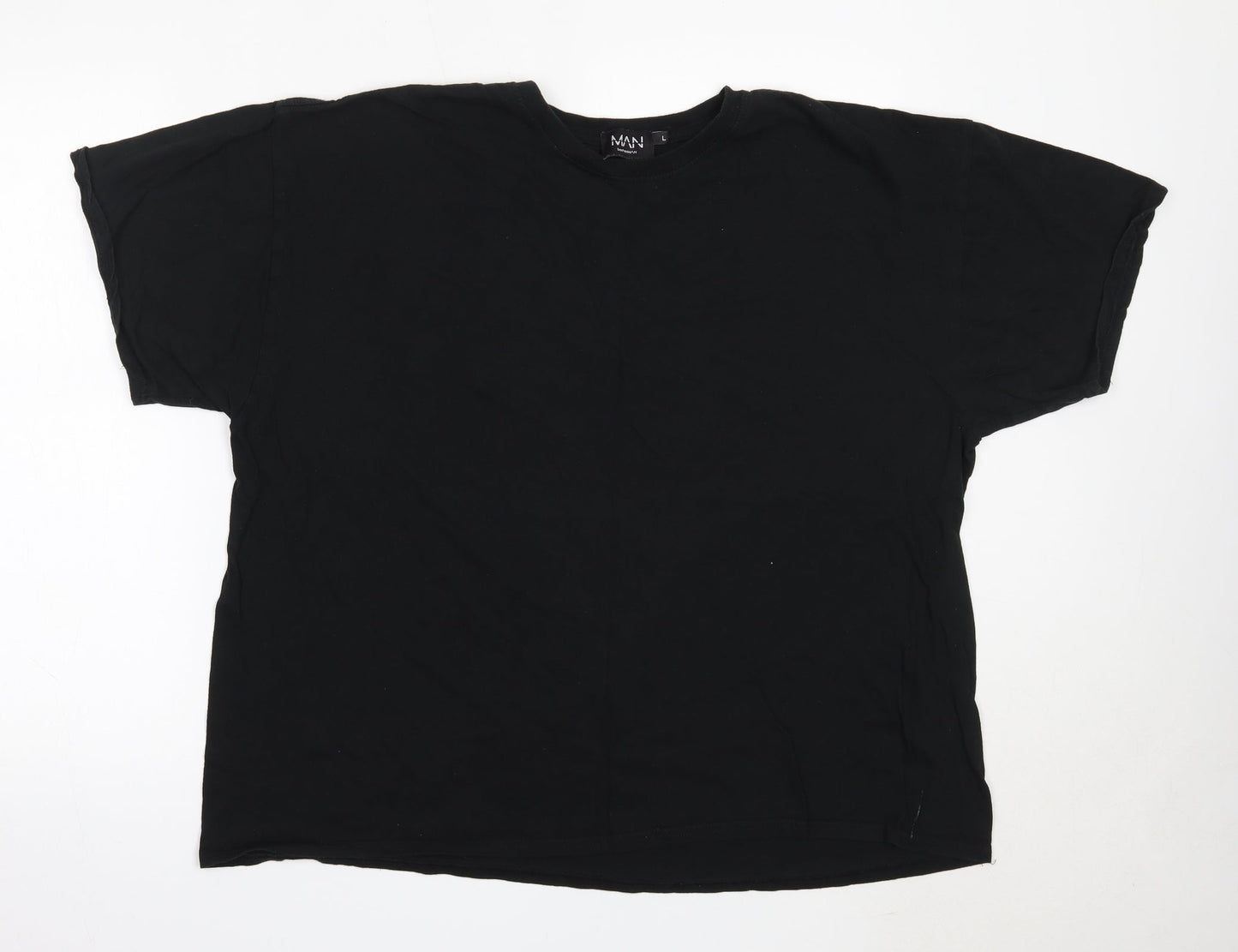 Boohoo Mens Black  Cotton  T-Shirt Size L Round Neck