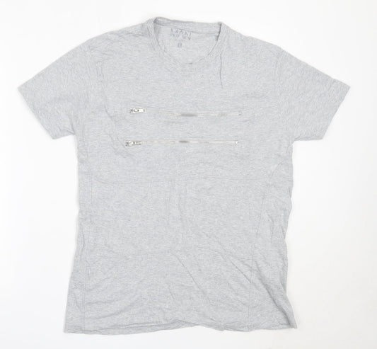 Boohoo Mens Grey  Cotton  T-Shirt Size L Round Neck