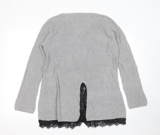Society 8 Womens Grey Round Neck  Polyester Pullover Jumper Size 14   - lace hem