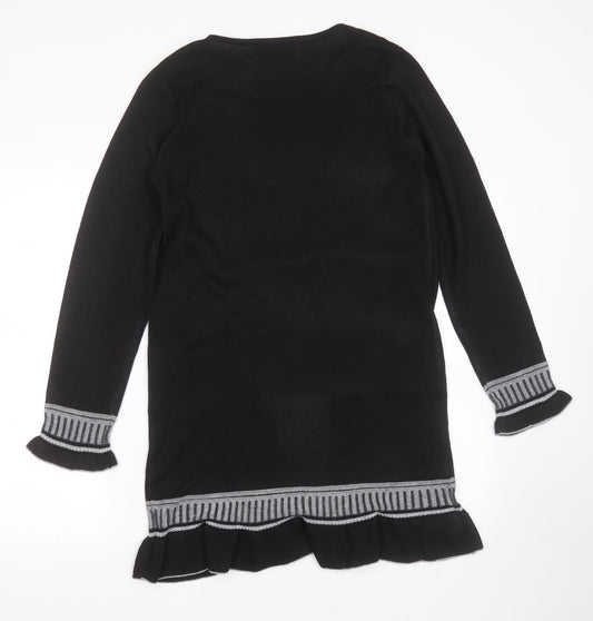 Sarah Dunnway Womens Black Round Neck Striped Polyester Cardigan Jumper Size L