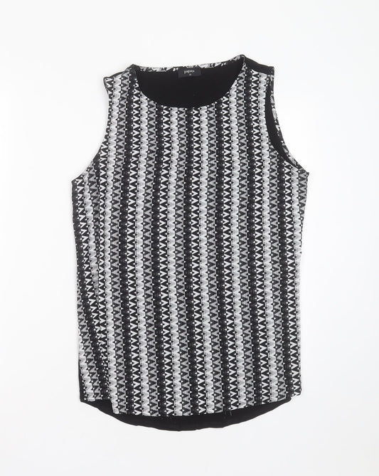 Papaya Womens Black Geometric Polyester Basic Blouse Size 12 Round Neck