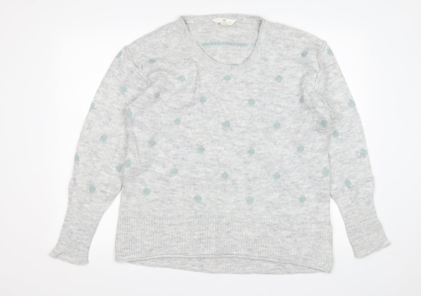 H&M Womens Grey Round Neck Polka Dot Cotton Pullover Jumper Size L